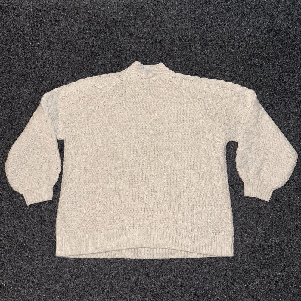 NWT Ann Taylor Cable Knit Mock Neck Sweater Womens L Ivory Wool Blend - Picture 4 of 8